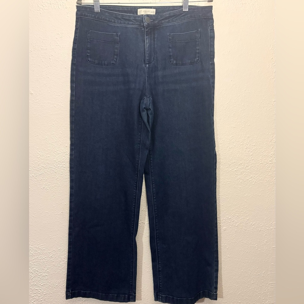 J. Jill Denim Athletic Fit Full Leg  Patch Pockets Dark Wash Jeans Size 10 - Picture 2 of 5